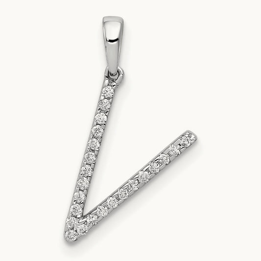 Diamond Letter V Initial Pendant, 14K White Gold