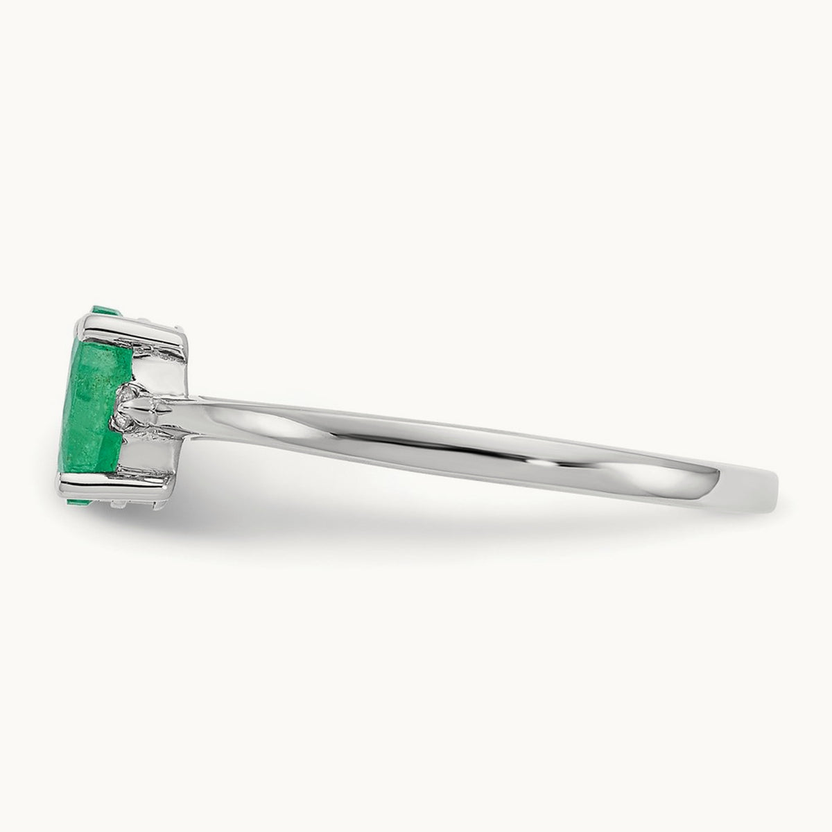 Diamond & Emerald Birthstone Ring — 14K White Gold, 6
