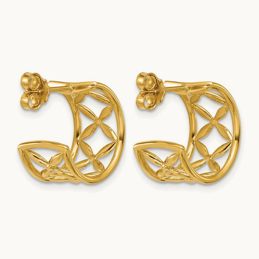 Polished Criss-cross J-Hoop Post Earrings, 14K — Leslie's