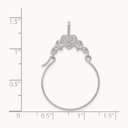 Polished Filigree Heart Charm Holder — 14K White Gold, 39mm