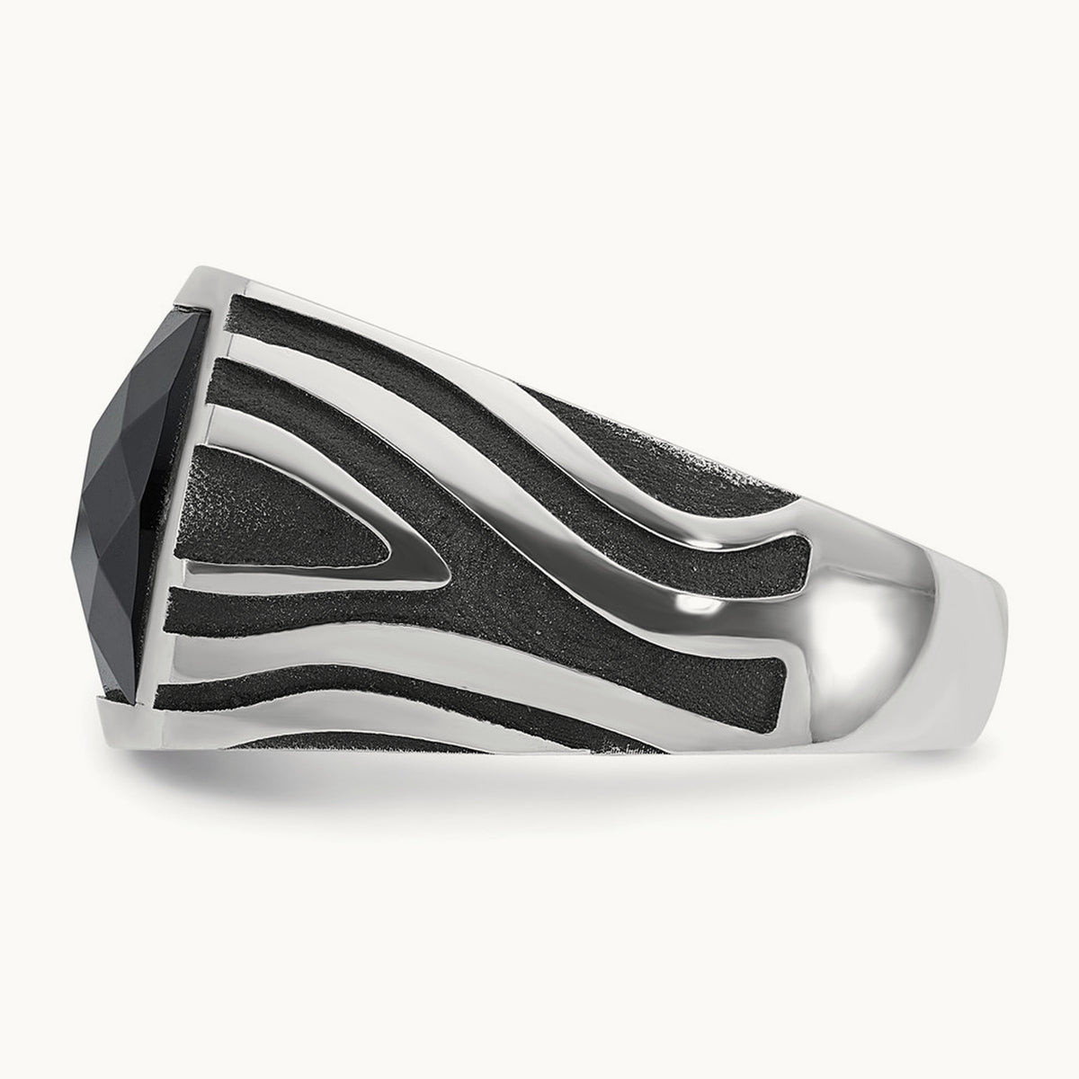 IBGoodman Men's Black Rhodium Onyx Complete Ring, 14K White Gold