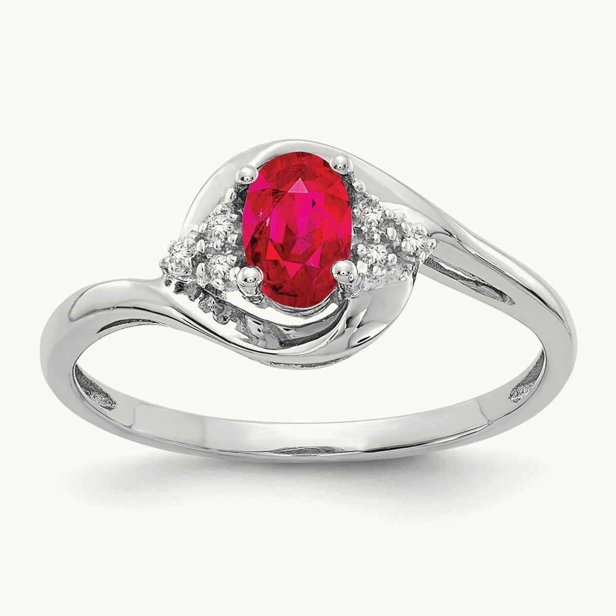 Ruby and Diamond Ring — 14K White Gold, 7