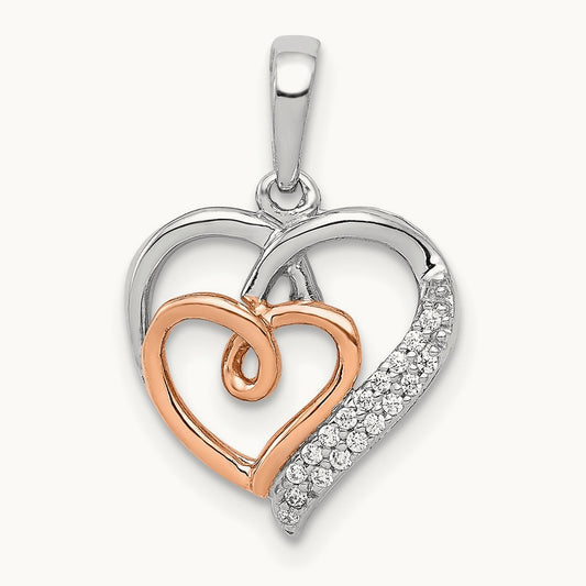 Diamond Double Hearts Pendant — 19mm