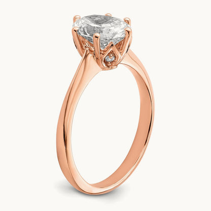 Polish 2ct Oval Leaf Design Semi-Mount Dia Ring, 14K Rose