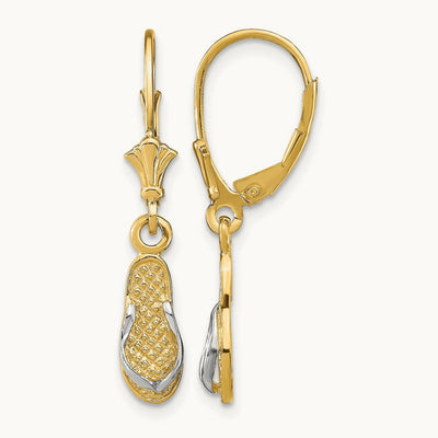 Flip Flop Leverback Earrings, 14K with Rhodium