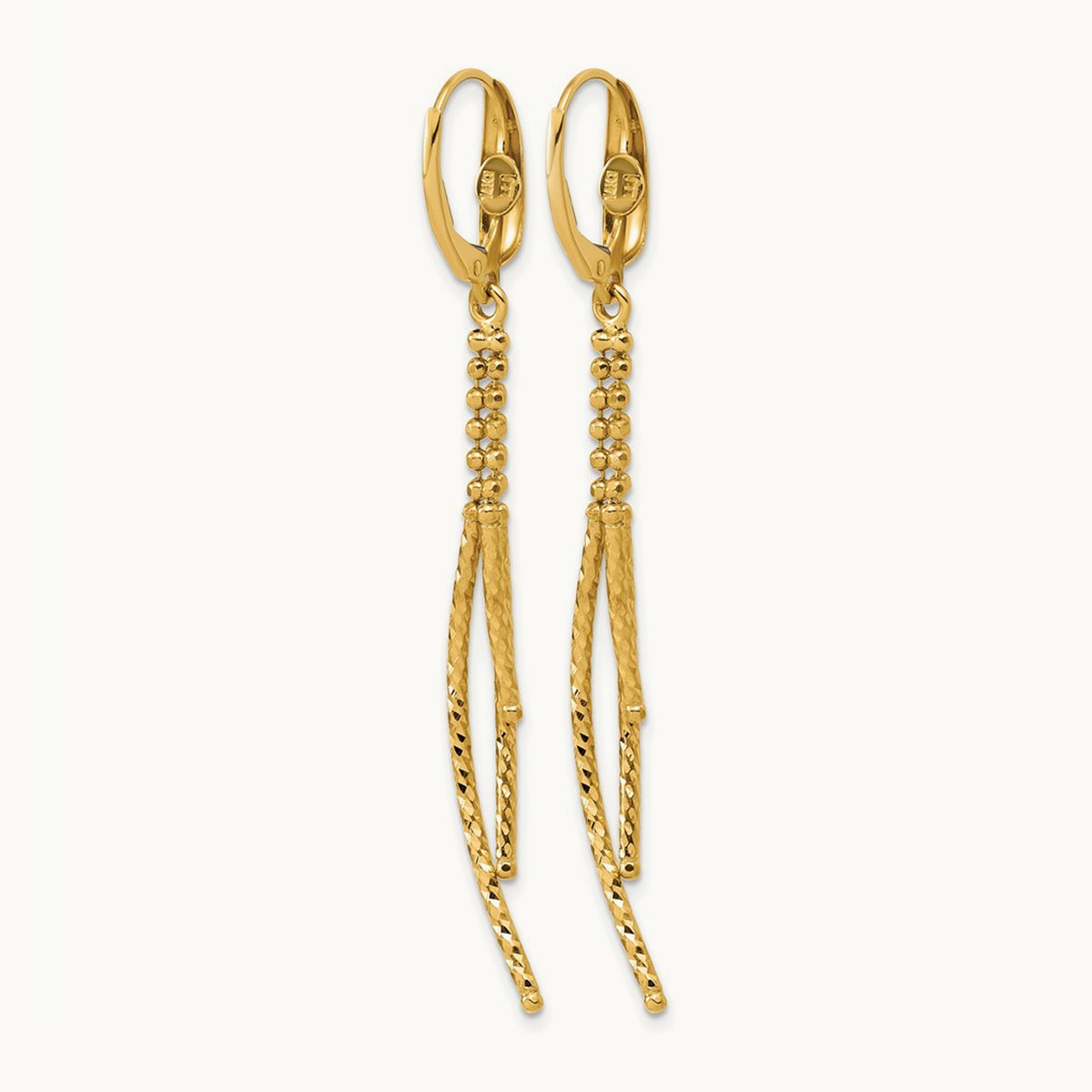 Polished and Dia-cut 3-strand Bar leverback Earrings, 14K — Leslie's