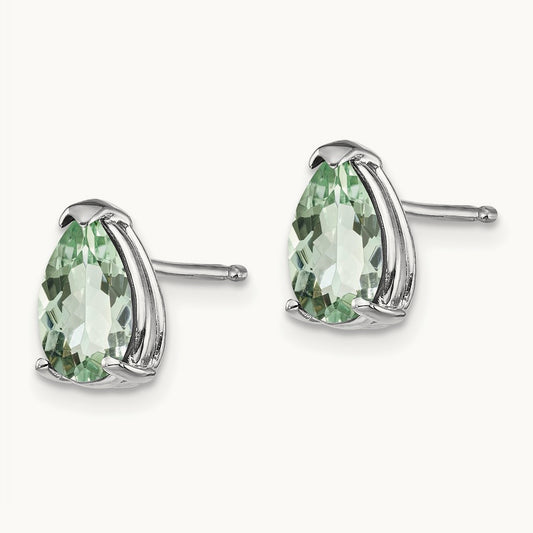 8x5 Pear Green Quartz Earrings, 14K White Gold