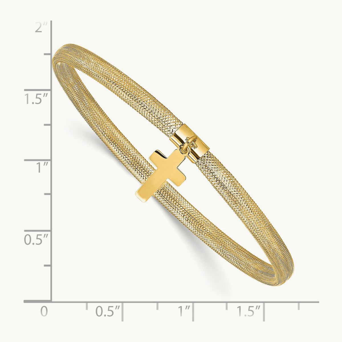 Polished Cross Charm Stretch Bangle, 14K — Leslie's