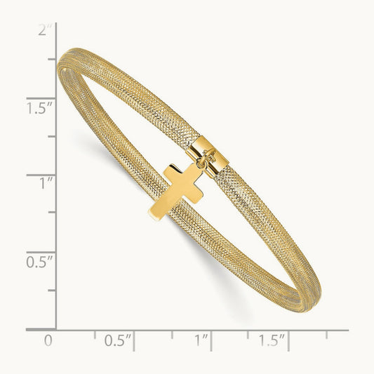 Polished Cross Charm Stretch Bangle, 14K — Leslie's