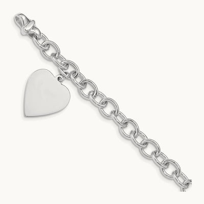 Link W/ Heart Charm Bracelet, 14K White Gold