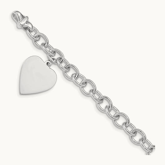 Link W/ Heart Charm Bracelet, 14K White Gold