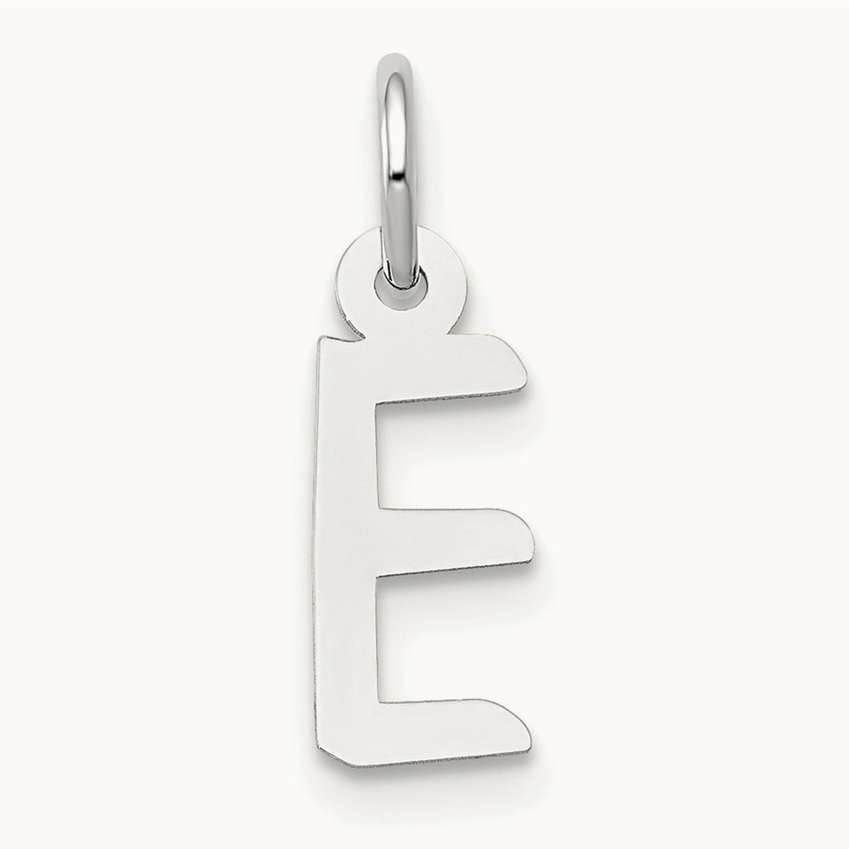 Small Slanted Block Initial Charm — 14K White Gold, E