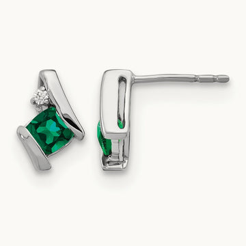 Cushion Cr. Emerald and Diamond Earrings, 14K White Gold