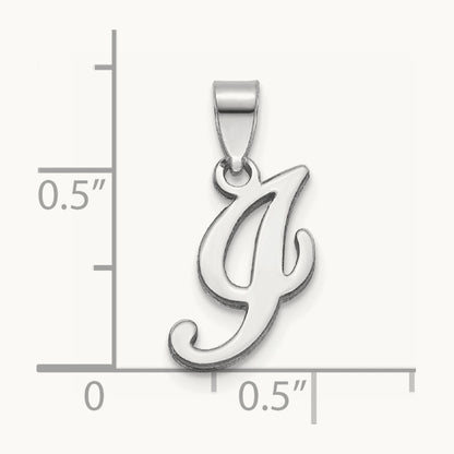 White Gold Script Letter I Initial Pendant, 14K White Gold