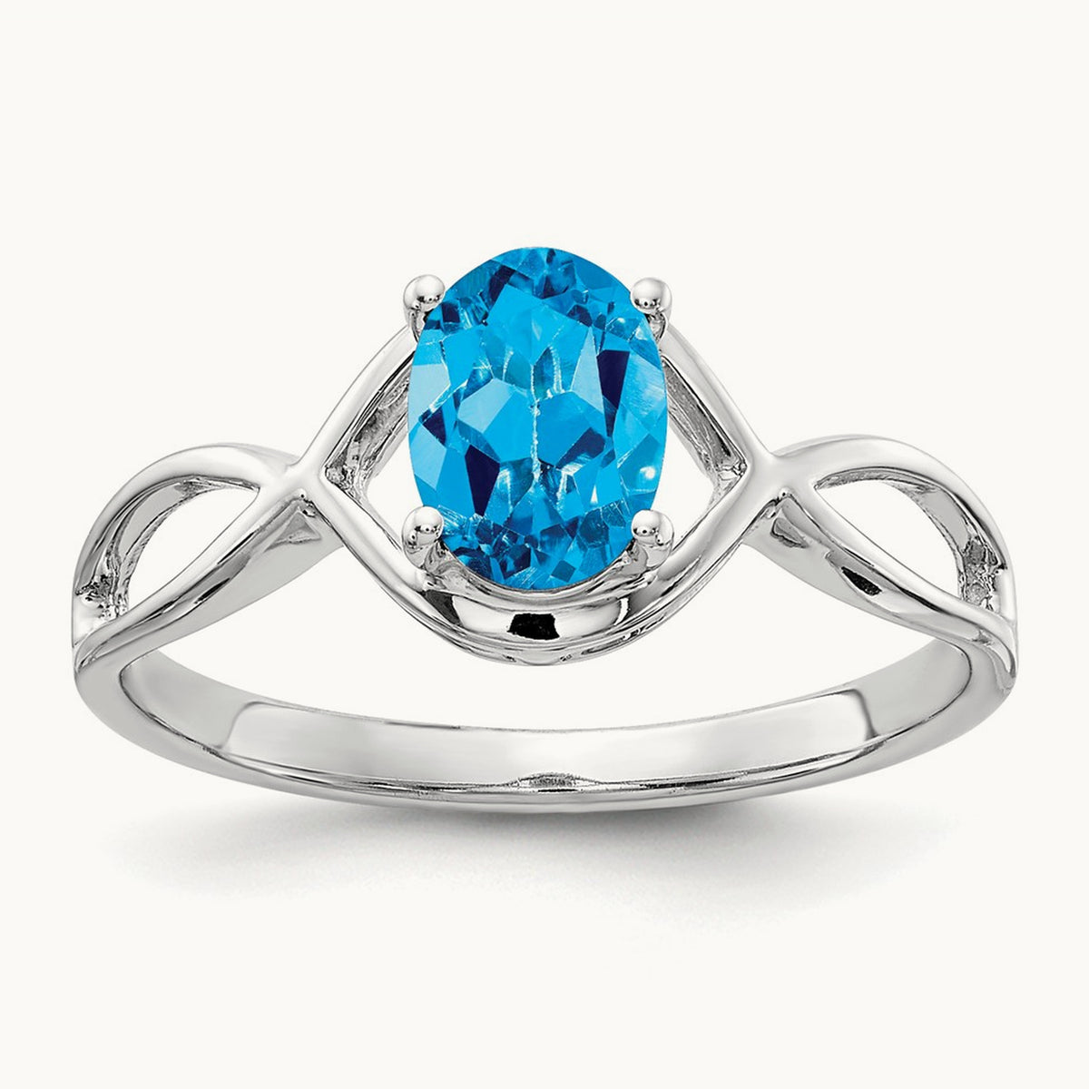 7x5mm Oval Blue Topaz Ring, 14K White Gold