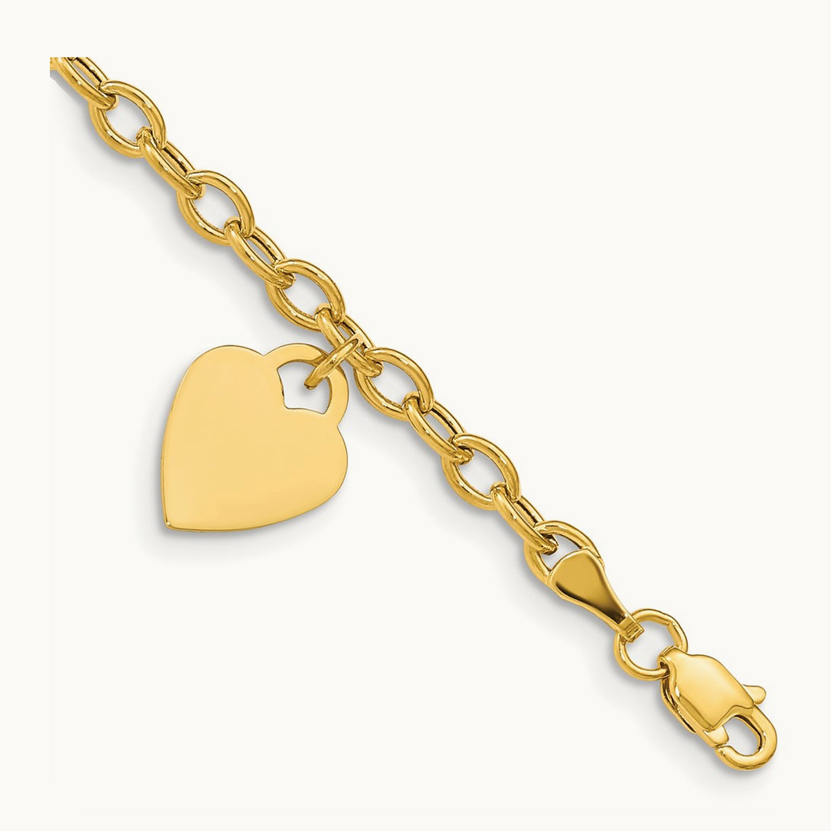 Dangle Heart Bracelet -Hollow Chain Solid Heart, 14K