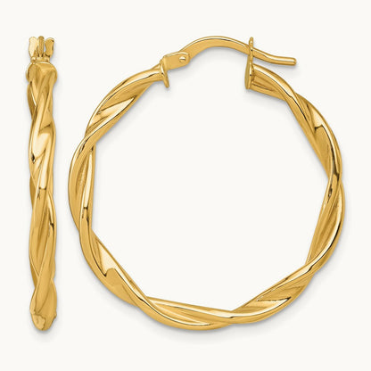 Polished Twist Hoop Earrings — 14K Yellow Gold