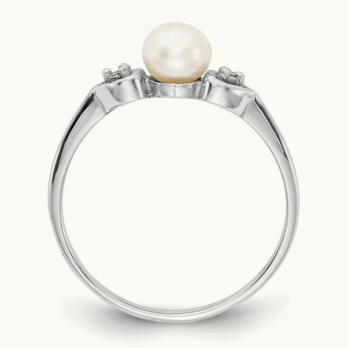 FW Cultured Pearl AA Diamond ring, 4.5mm, 14K White Gold