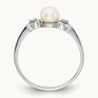 FW Cultured Pearl AA Diamond ring, 4.5mm, 14K White Gold