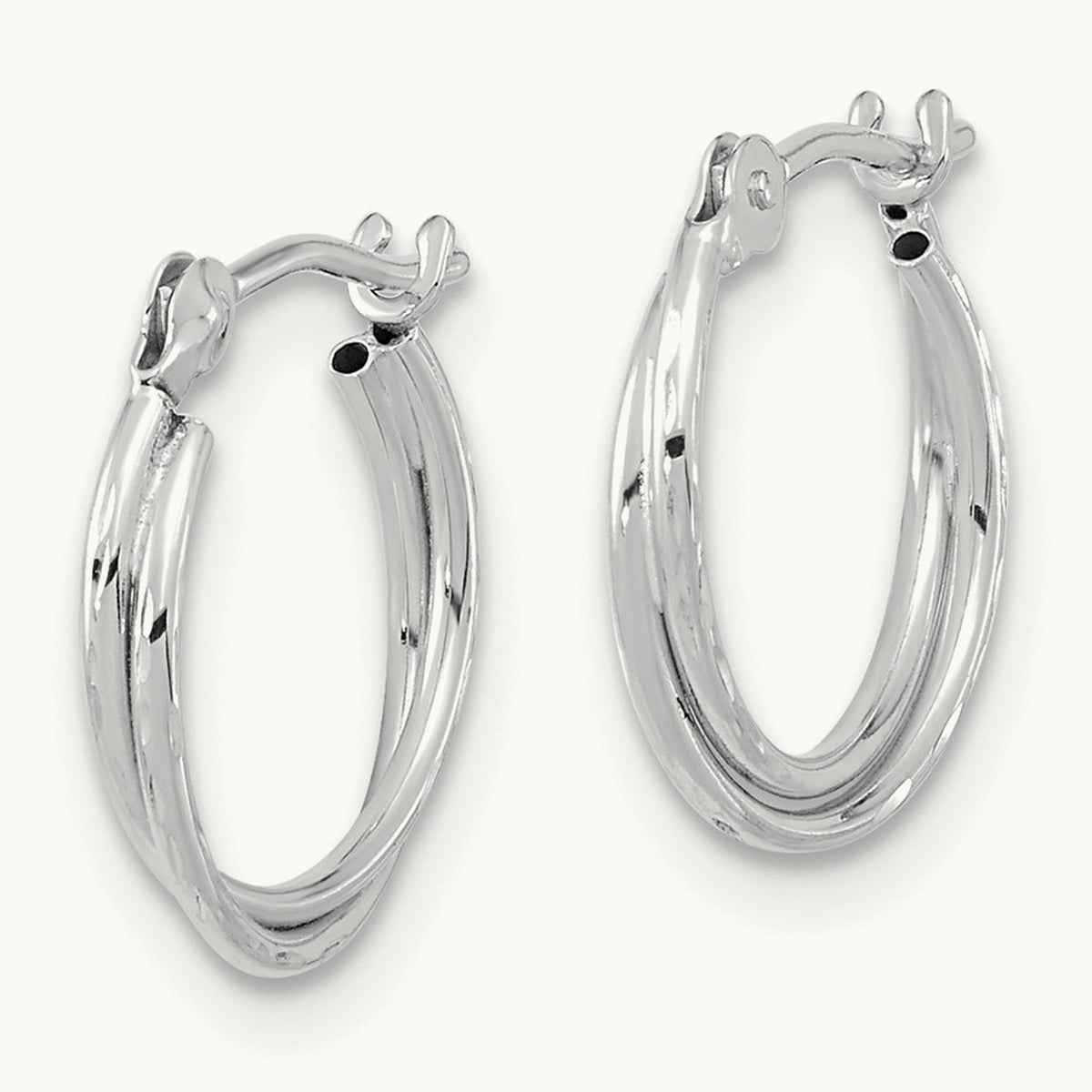 Diamond Cut Polished Double Hoops — 14K White Gold