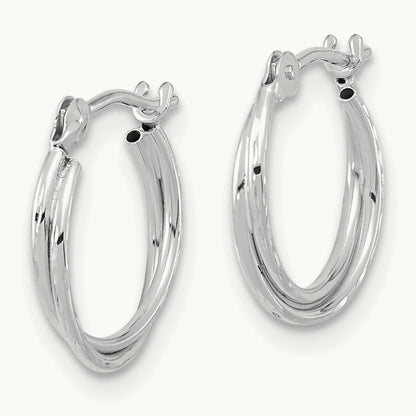 Diamond Cut Polished Double Hoops — 14K White Gold