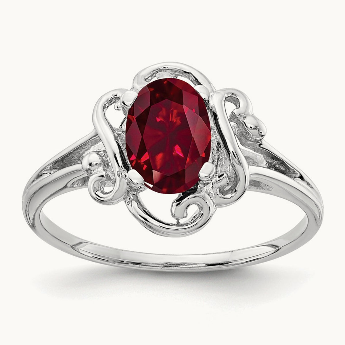 7x5mm Oval Created Ruby ring, 14K White Gold