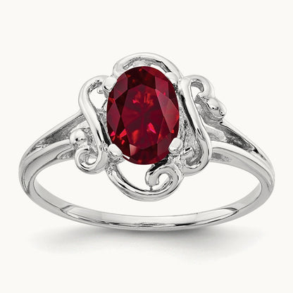 7x5mm Oval Created Ruby ring, 14K White Gold