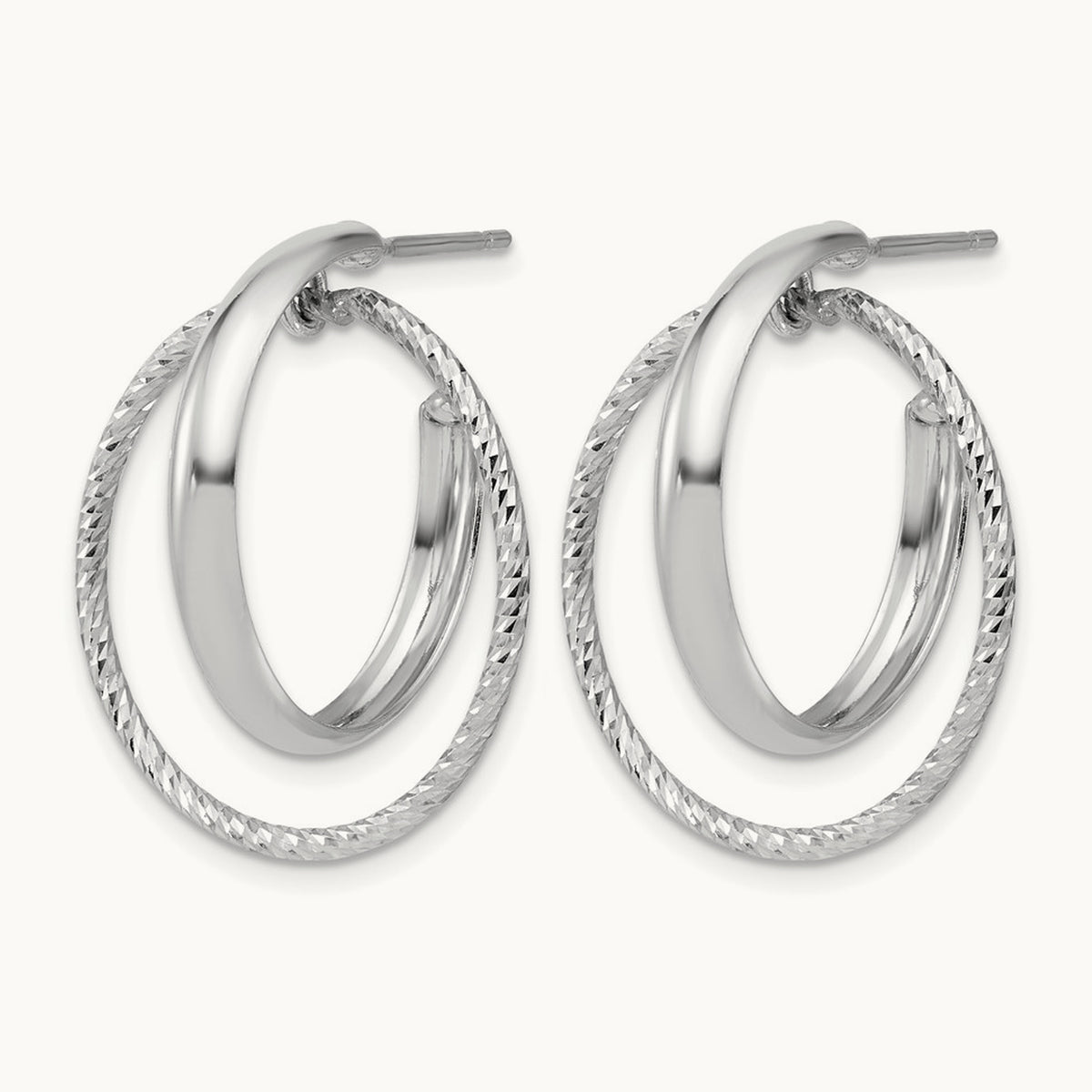 SS RH-plated Polished / Dia-cut Fancy Circles Post J-Hoop Earrings — Leslie's