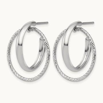 SS RH-plated Polished / Dia-cut Fancy Circles Post J-Hoop Earrings — Leslie's