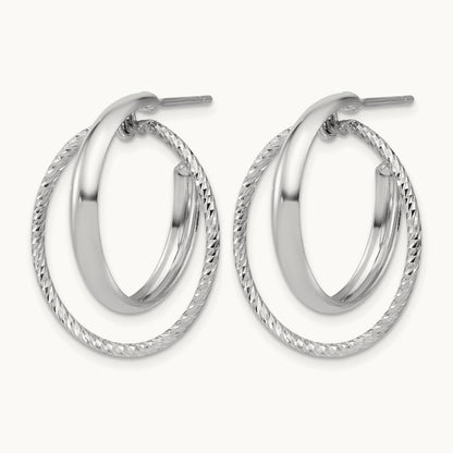SS RH-plated Polished / Dia-cut Fancy Circles Post J-Hoop Earrings — Leslie's