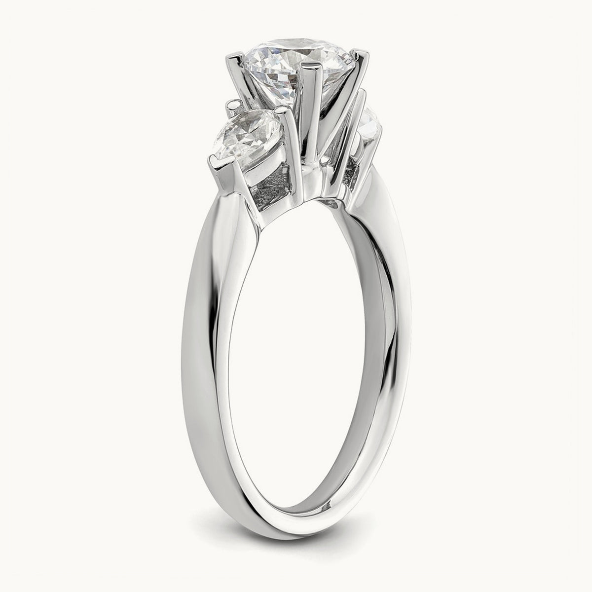 3-Stone Diamond Peg Set Semi-mount Engagement Ring, 14K White Gold