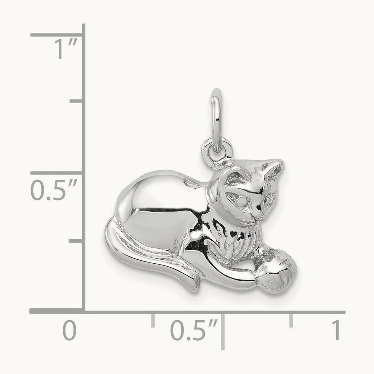 Polished Open-Backed Cat Charm, 14K White Gold