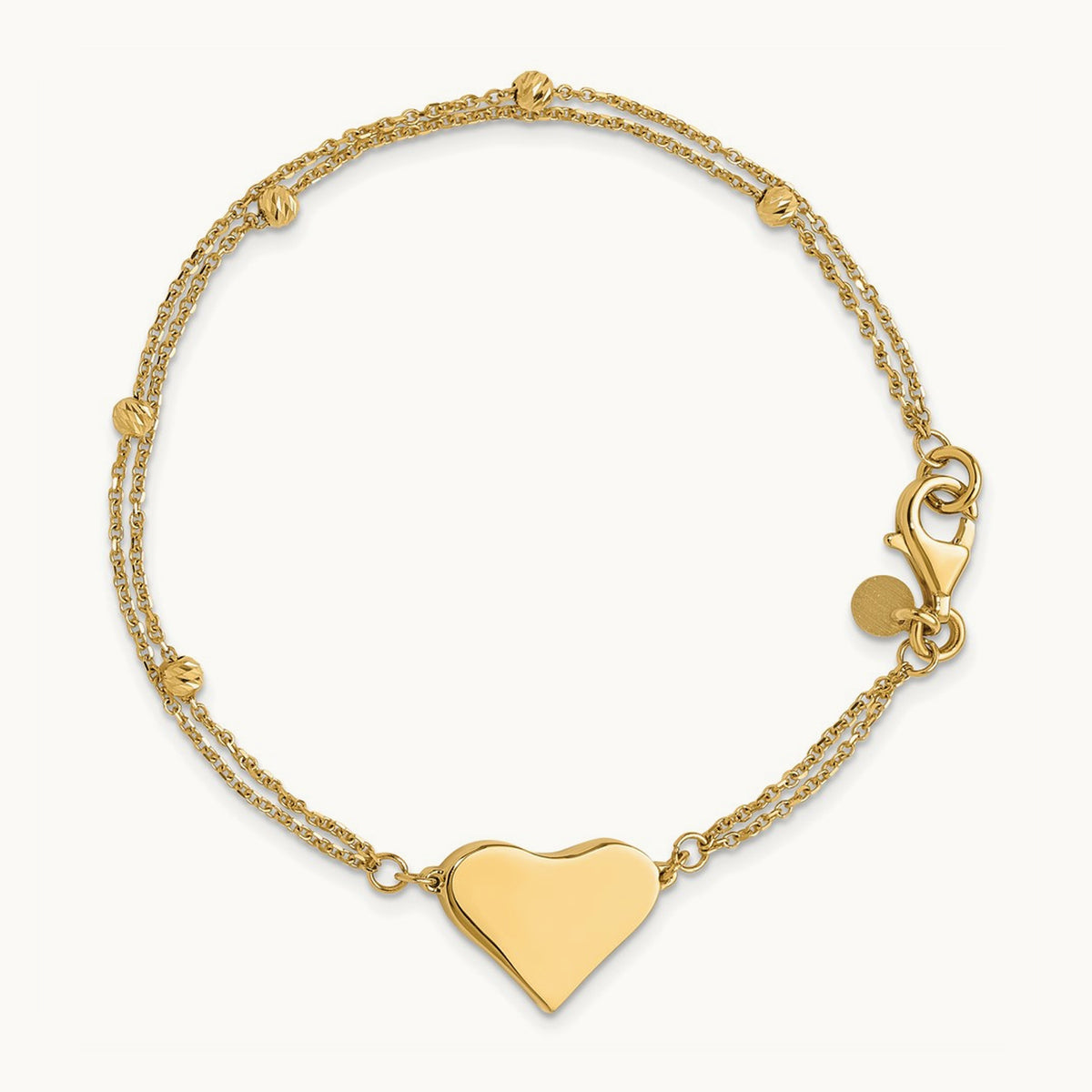 Polished and Diamond-cut Heart Beaded 2-Strand Bracelet, 14K