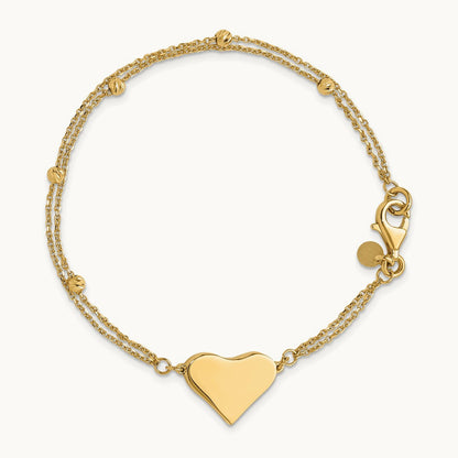 Polished and Diamond-cut Heart Beaded 2-Strand Bracelet, 14K