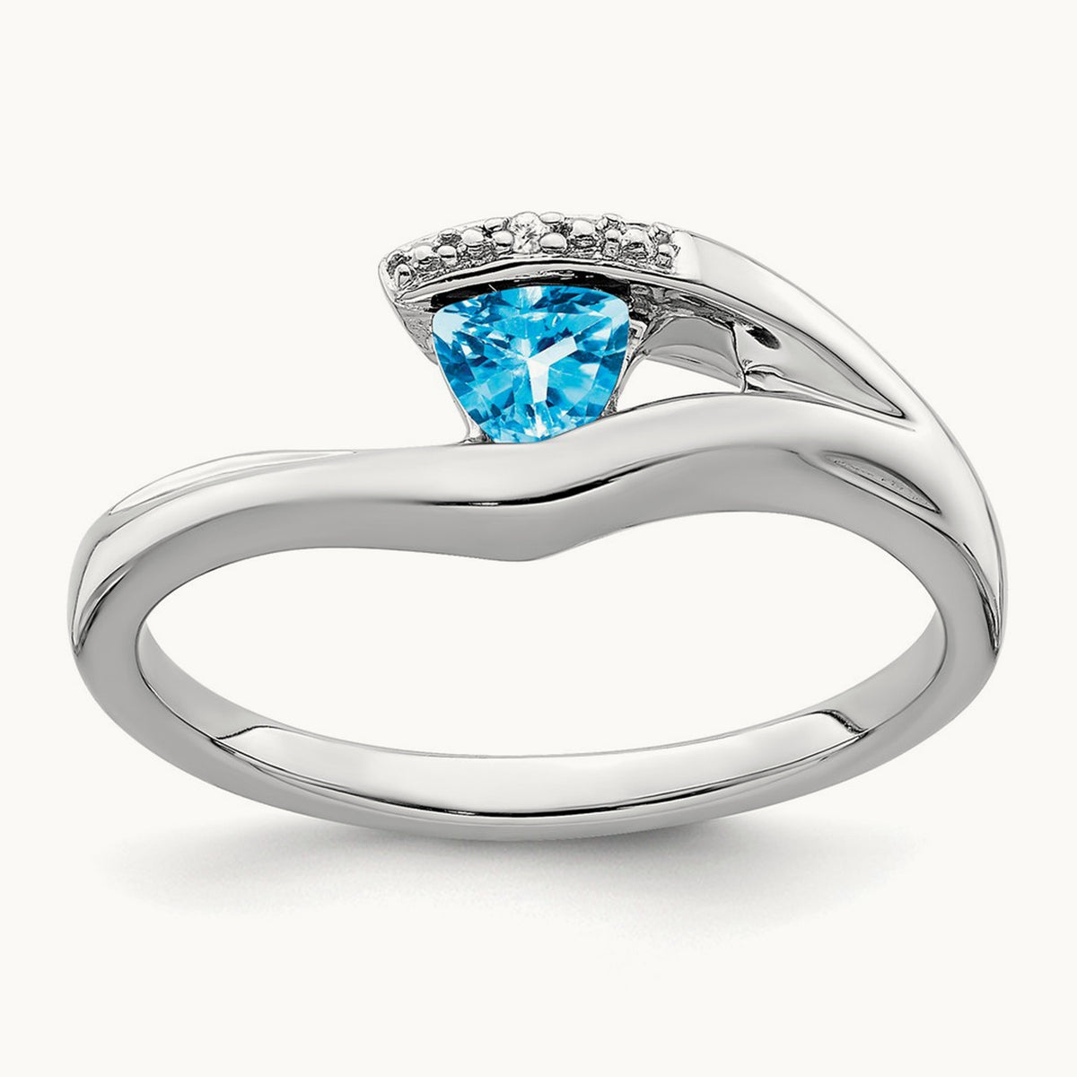 Trillion Blue Topaz and Diamond Ring, 14K White Gold