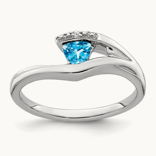 Trillion Blue Topaz and Diamond Ring, 14K White Gold
