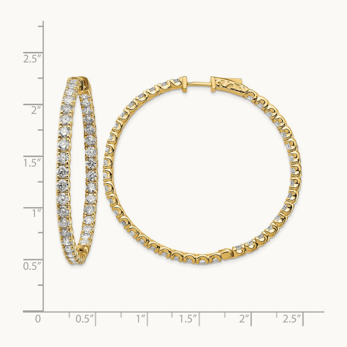 Diamond Round Hoop w/Safety Clasp Earrings, 14K
