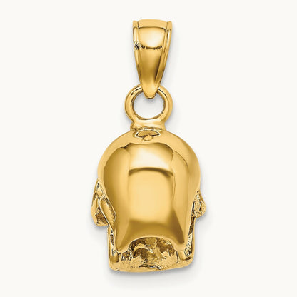 3-D Polished Skull Pendant, 14K