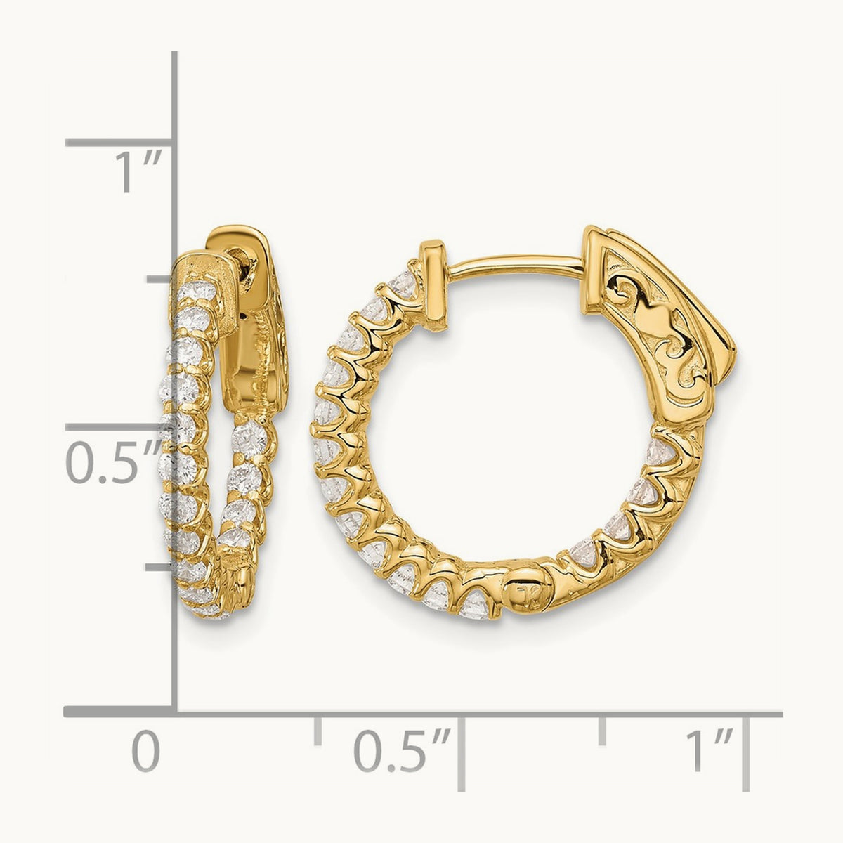 .64ct 32-1.7 In/Out Hoop w/ Safety Clasp Diamond Earrings, 14K