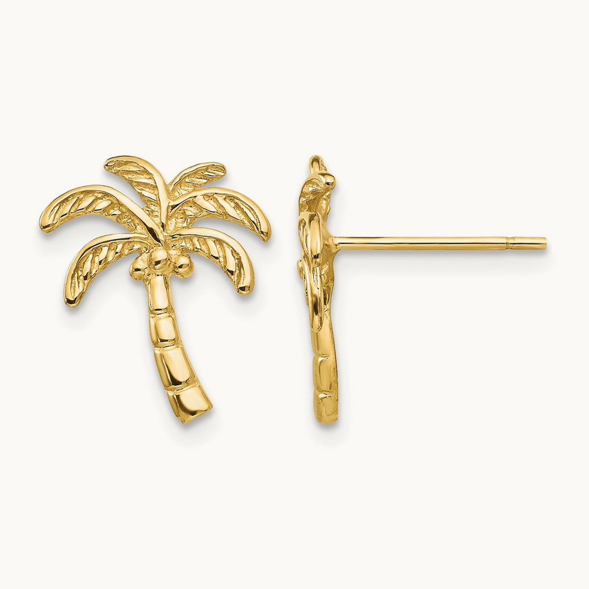 Palm Tree Post Earrings — 14K Yellow Gold