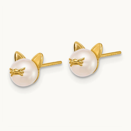 Polished Freshwater Cultured Pearl Cat Post Earrings, 14K