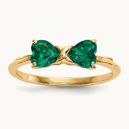 Polished Created Emerald Bow Ring, 14K Gold