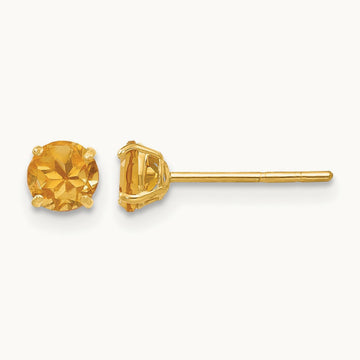 Round Citrine Post Earrings — 4mm