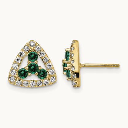 Created Emerald Triangle Post Earrings, 0.25 ct tw Lab-Grown Diamond — 14K Yellow Gold