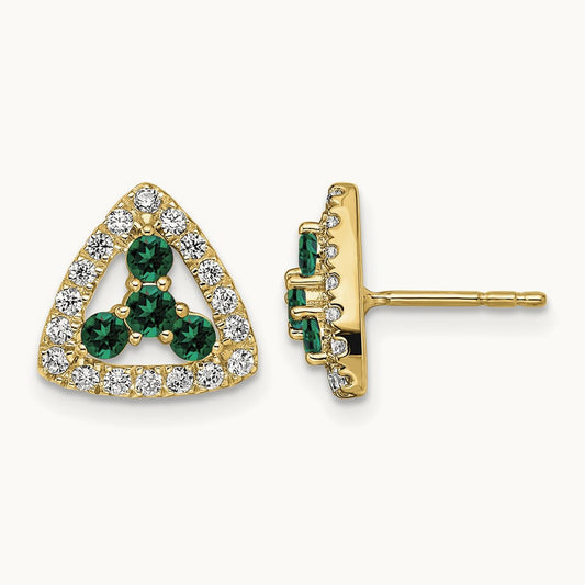 Created Emerald Triangle Post Earrings, 0.25 ct tw Lab-Grown Diamond — 14K Yellow Gold