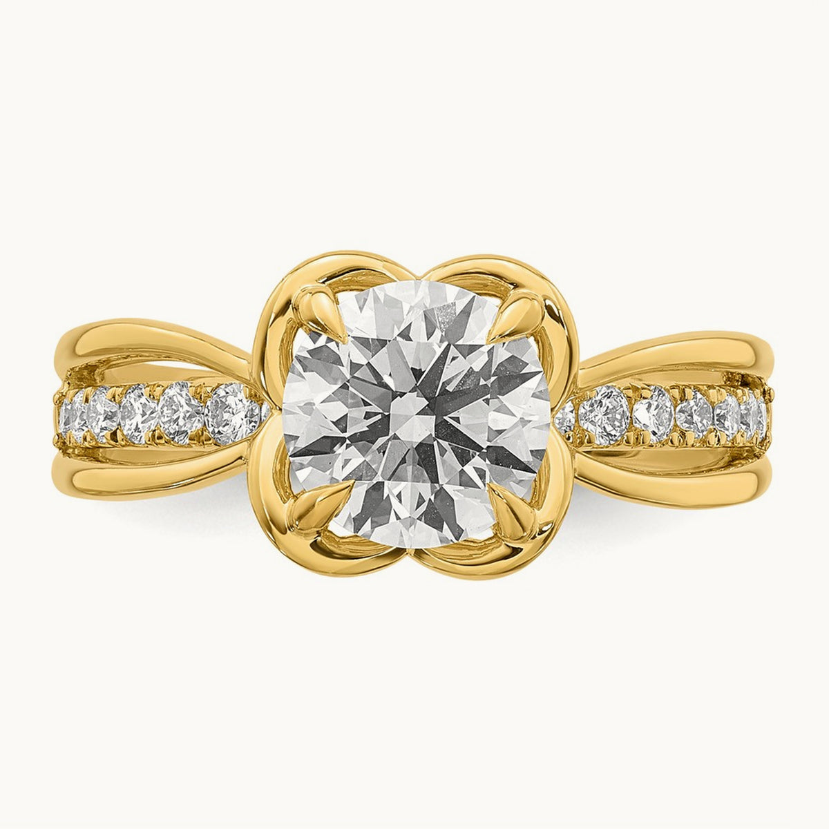 Certified Round Center Lab Grown Diamond VS+ F+ Ring, 14K Yellow Gold