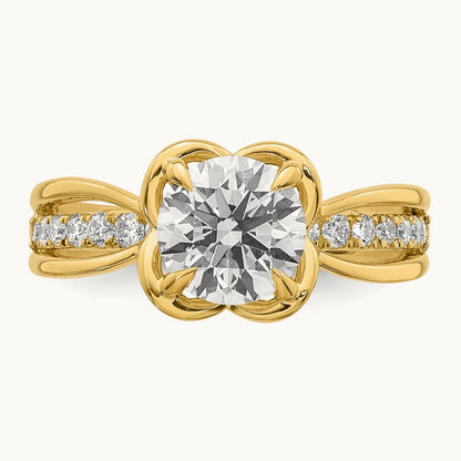 Certified Round Center Lab Grown Diamond VS+ F+ Ring, 14K Yellow Gold
