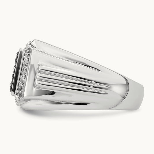 Polished Black and White Sapphire Mens Ring, 14K White Gold
