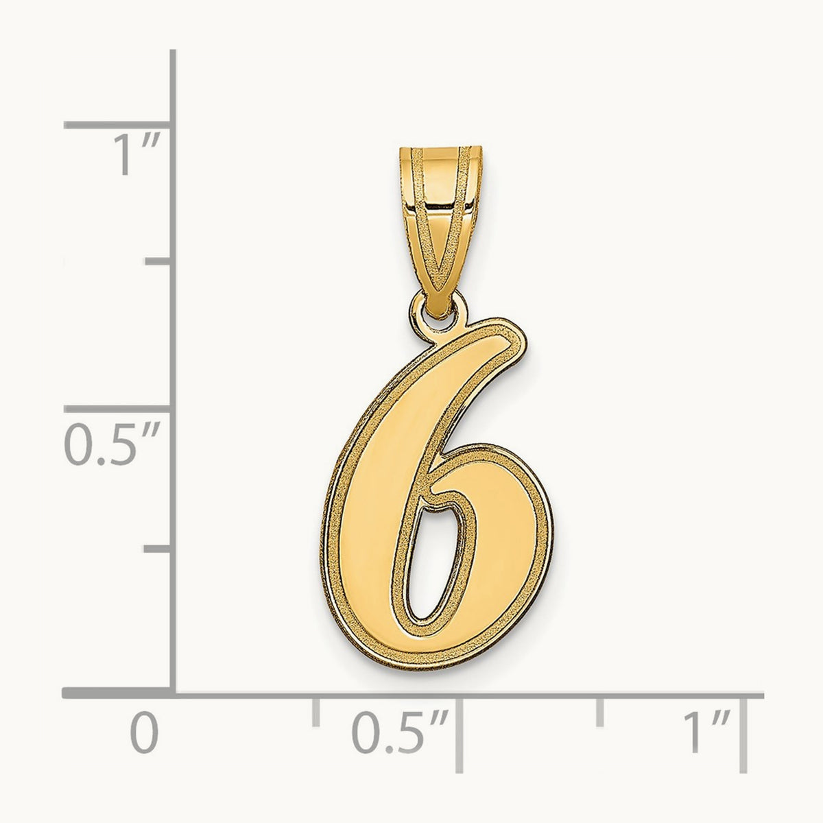 Brushed Border Script Number 6 Pendant, 14K