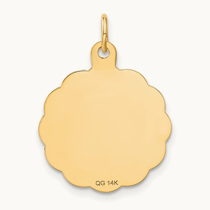 Wrestling Scalloped Edge Disc Charm, 14K